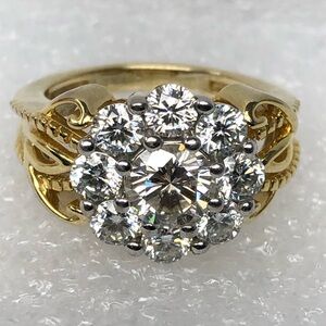 Moissanite Fire Ring 14K Yellow Gold Over 925 Silver Cluster Flower Size 6